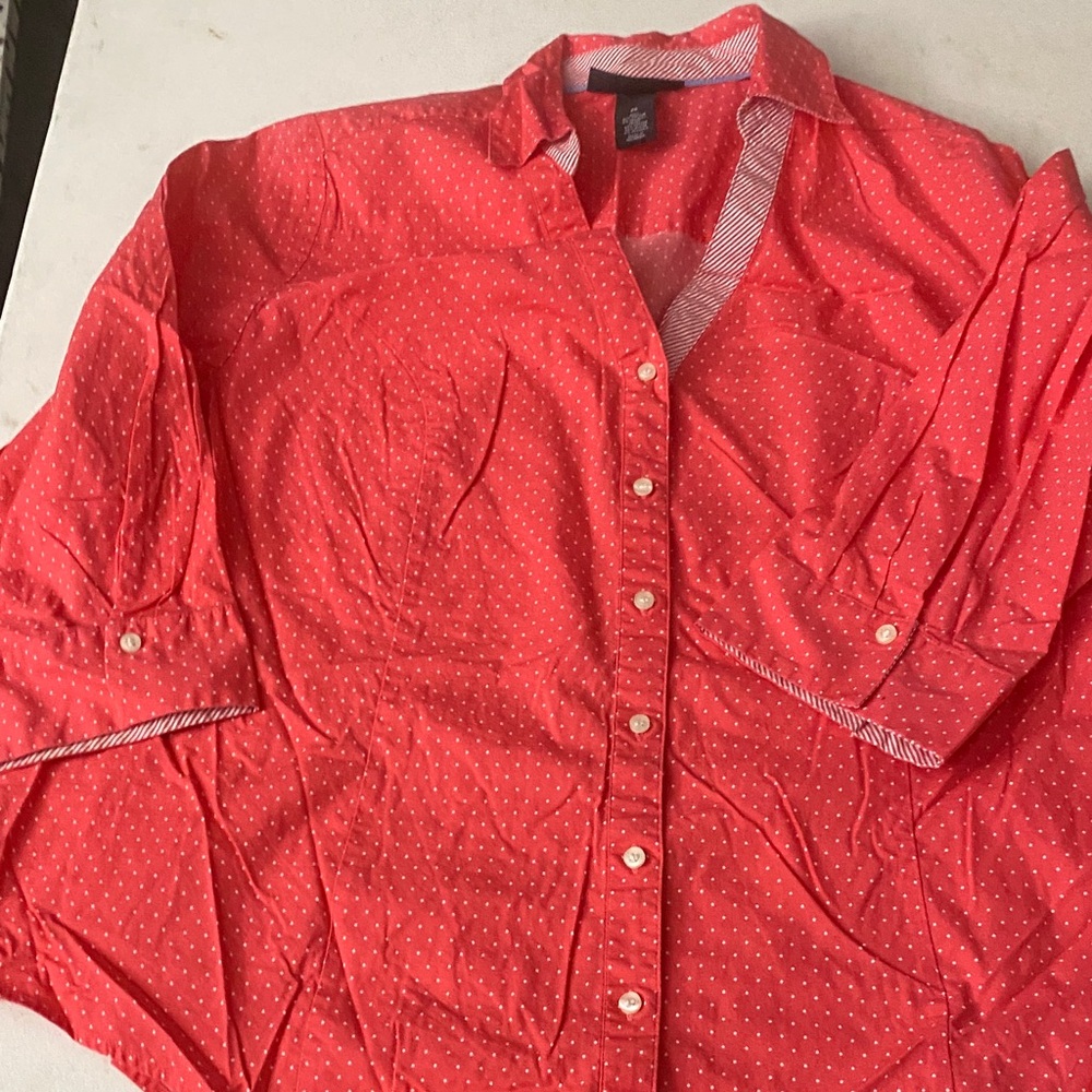 Lane Bryant Coral and White Polka Dot Top